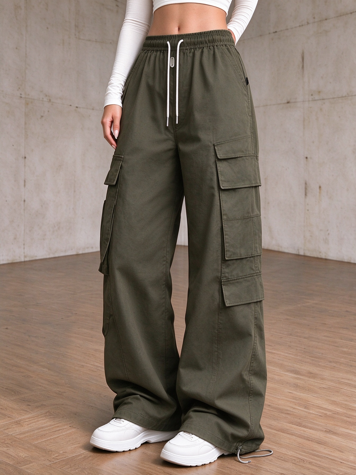 ✨Special Seasonal Offer✨Women's Casual Cargo Pants – Wide-Leg, Multi-Pocket Trousers with Drawstring Waist