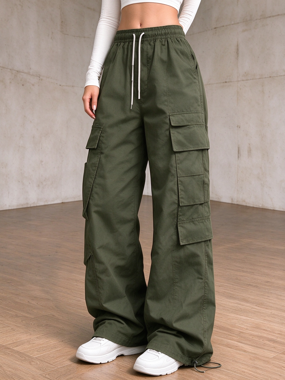✨Special Seasonal Offer✨Women's Casual Cargo Pants – Wide-Leg, Multi-Pocket Trousers with Drawstring Waist