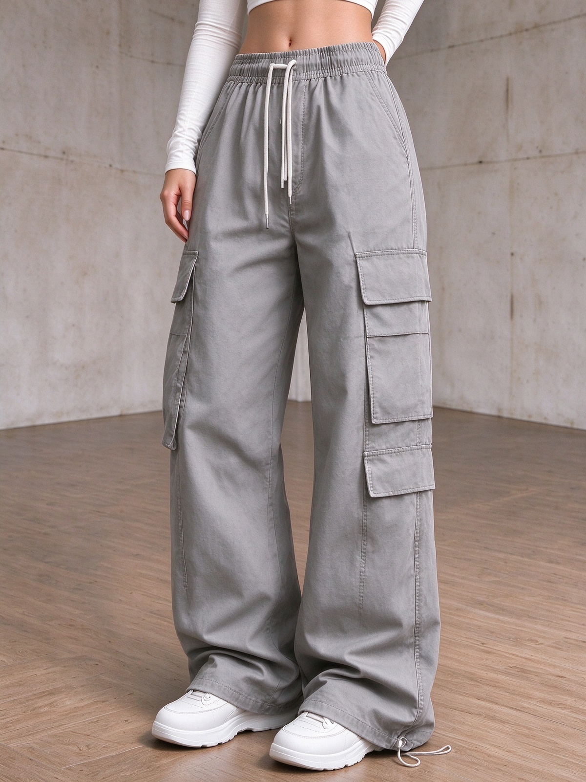✨Special Seasonal Offer✨Women's Casual Cargo Pants – Wide-Leg, Multi-Pocket Trousers with Drawstring Waist