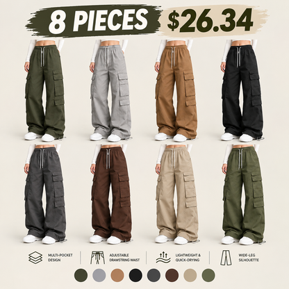 ✨Special Seasonal Offer✨Women's Casual Cargo Pants – Wide-Leg, Multi-Pocket Trousers with Drawstring Waist