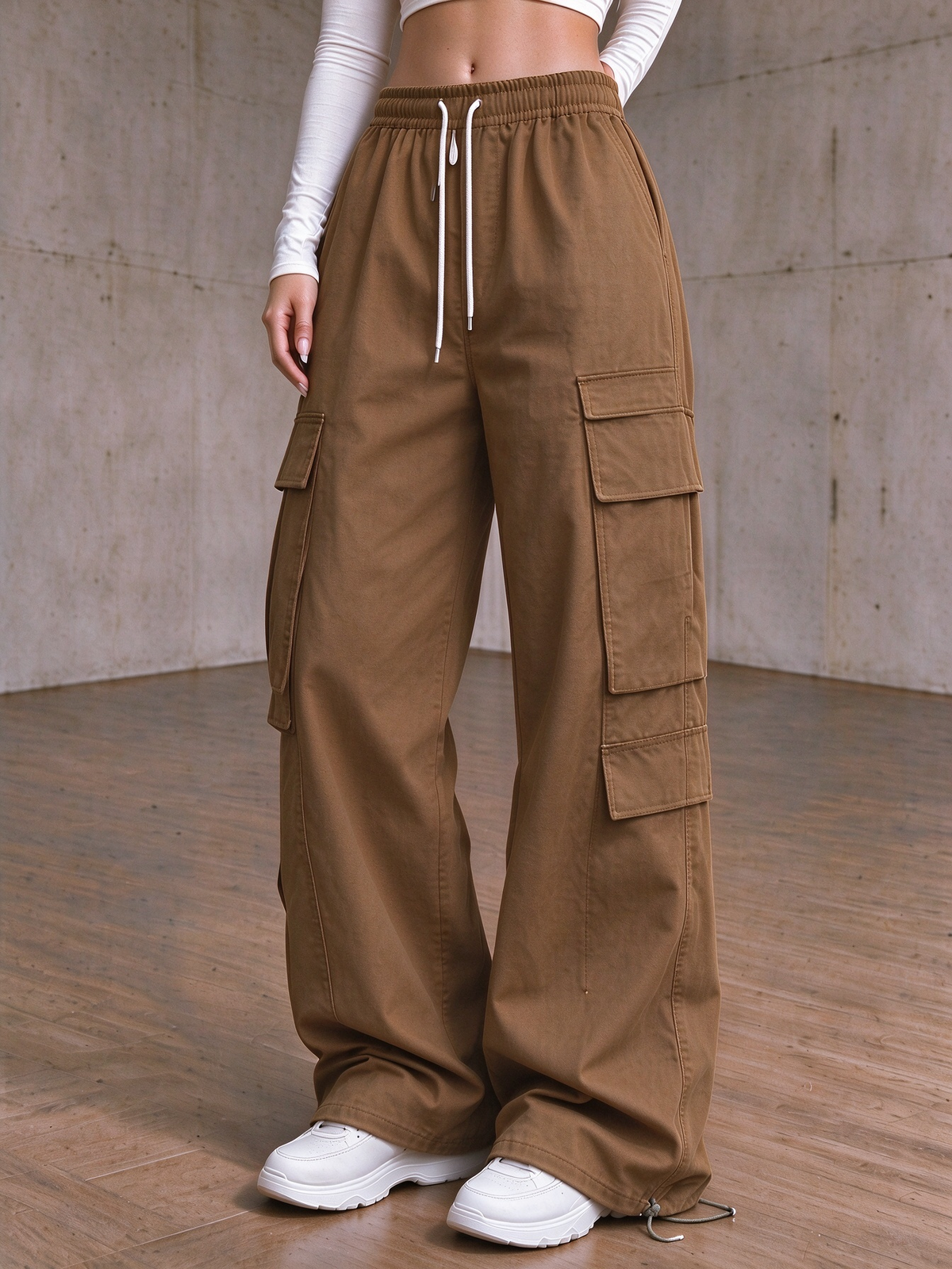 ✨Special Seasonal Offer✨Women's Casual Cargo Pants – Wide-Leg, Multi-Pocket Trousers with Drawstring Waist
