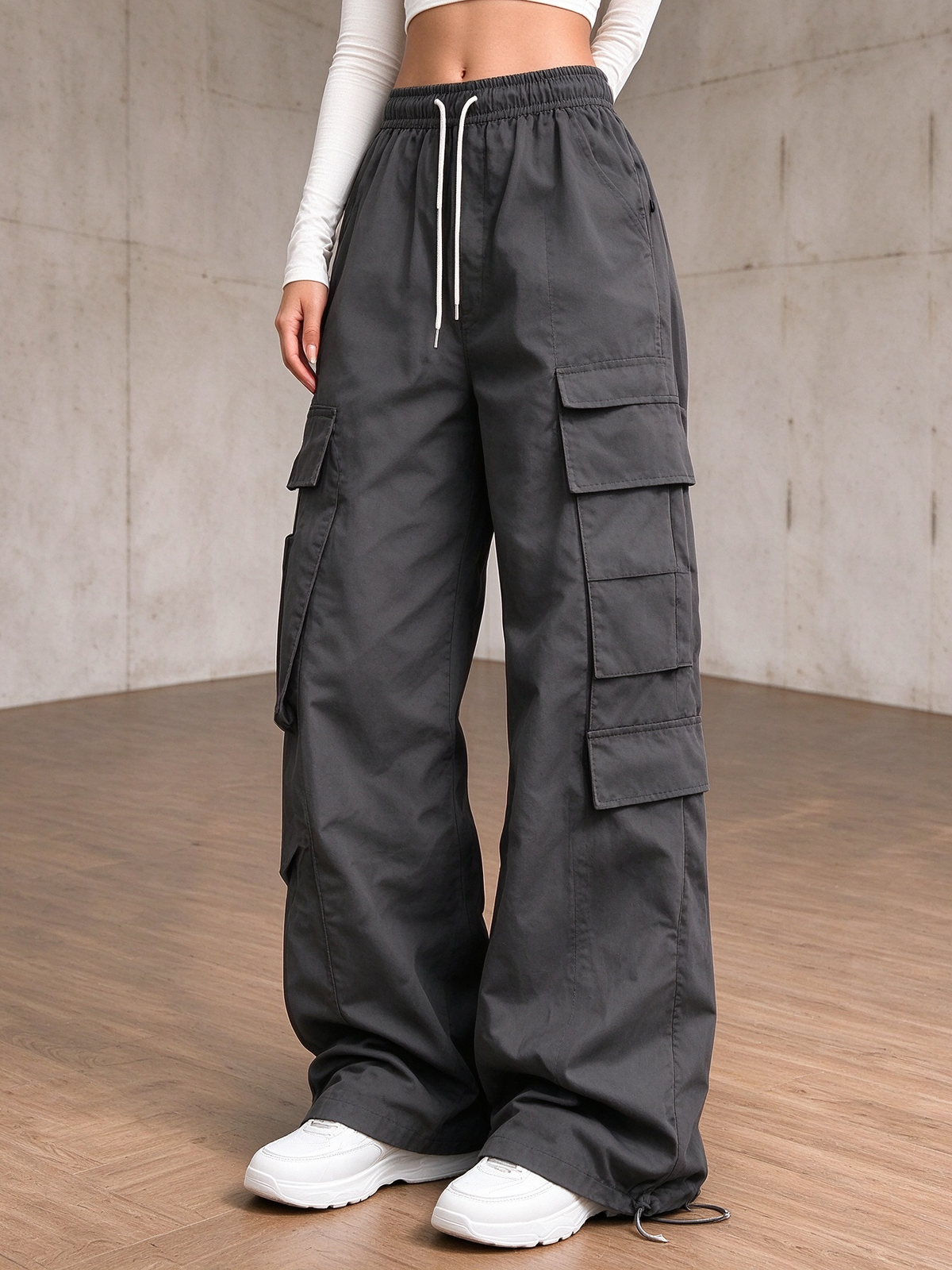 ✨Special Seasonal Offer✨Women's Casual Cargo Pants – Wide-Leg, Multi-Pocket Trousers with Drawstring Waist
