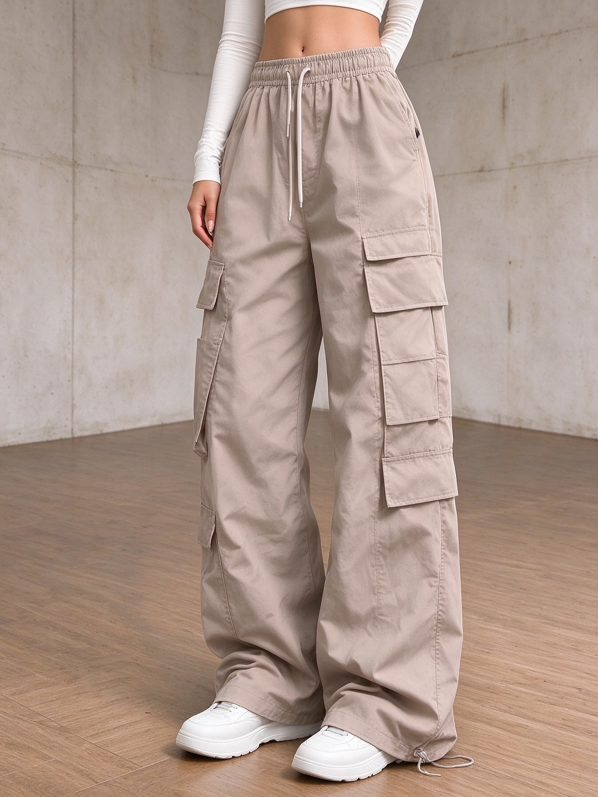 ✨Special Seasonal Offer✨Women's Casual Cargo Pants – Wide-Leg, Multi-Pocket Trousers with Drawstring Waist
