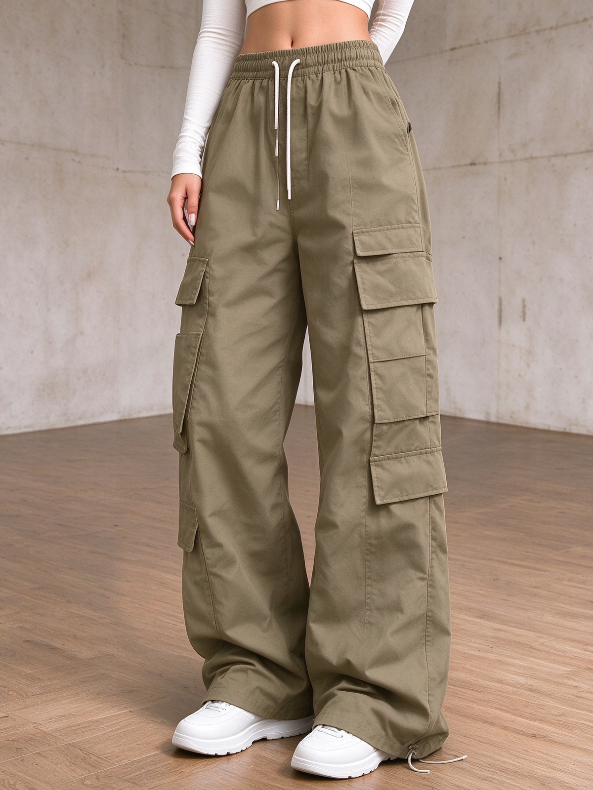 ✨Special Seasonal Offer✨Women's Casual Cargo Pants – Wide-Leg, Multi-Pocket Trousers with Drawstring Waist